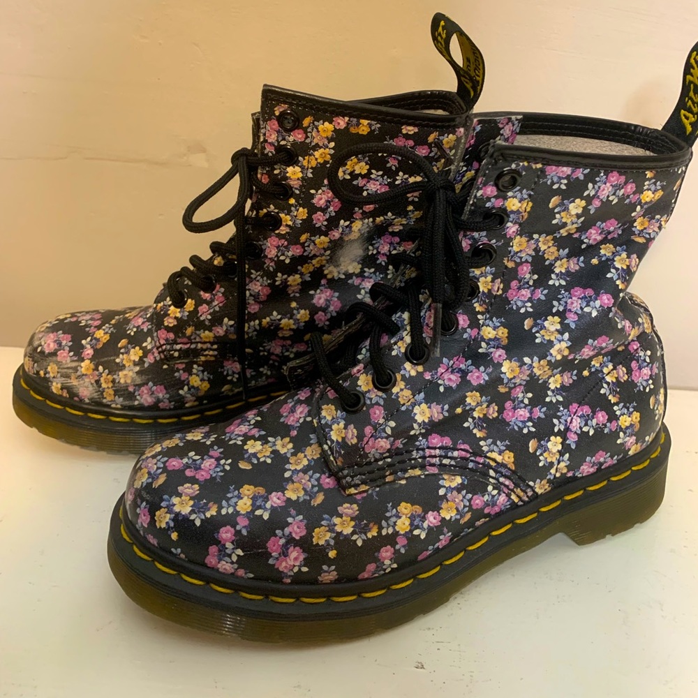 Dr. Martens Brooklee Black Floral Combat Boots